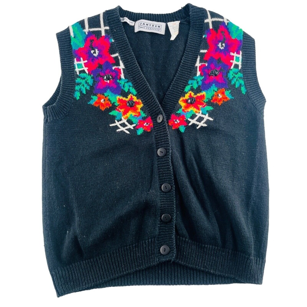 Jantzen Classics Cardigan Vest sz medium Grandmacore embroidered Maximalist